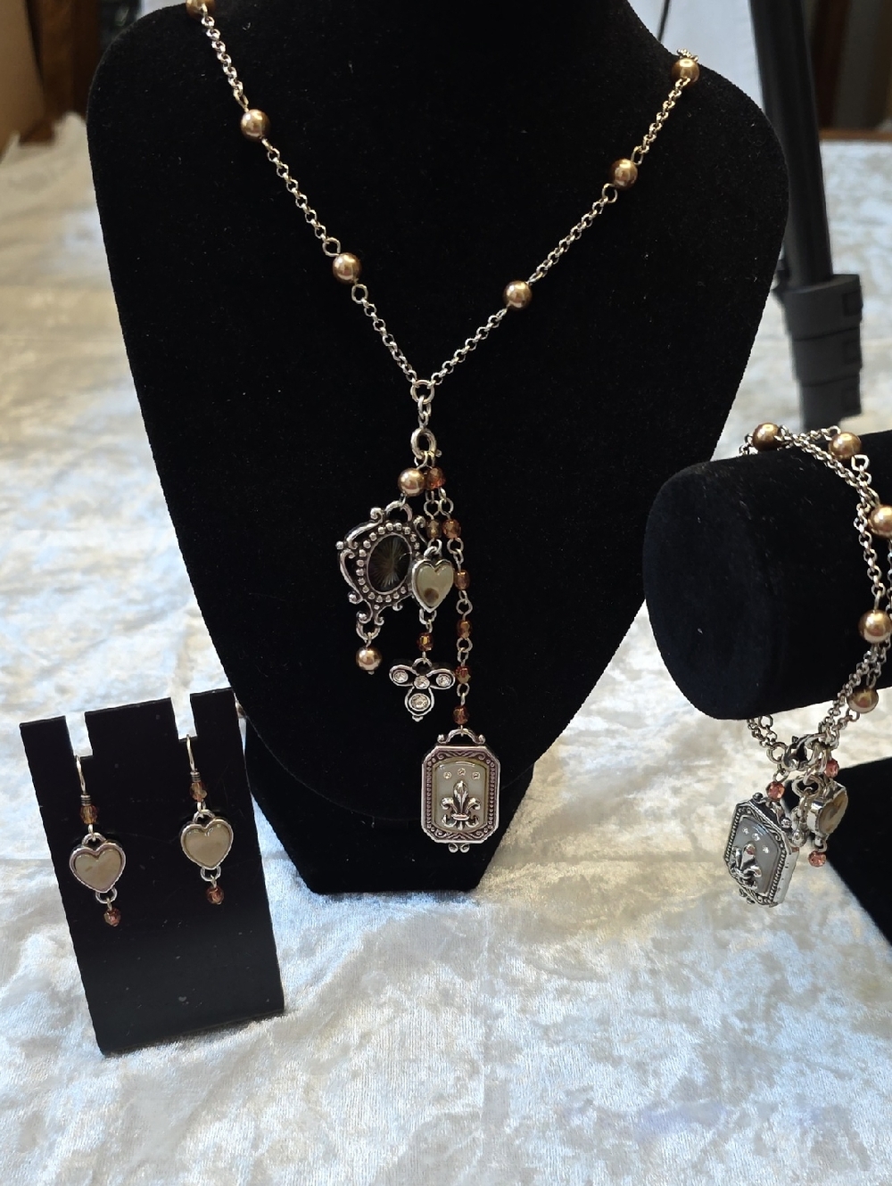 Vintage-retired Brighton Chatelaine Fleur De Lis Set